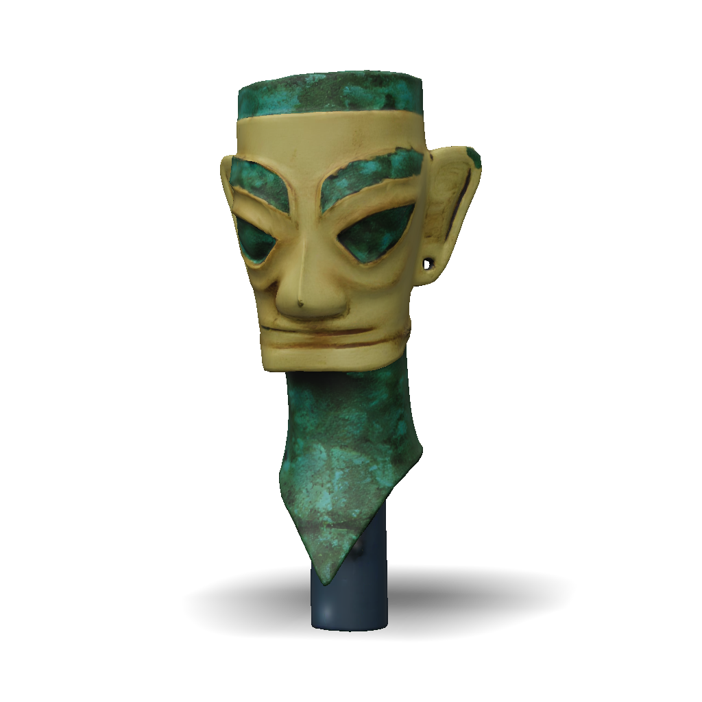 3D Model: dagger with green patina and gold accents on pedestal