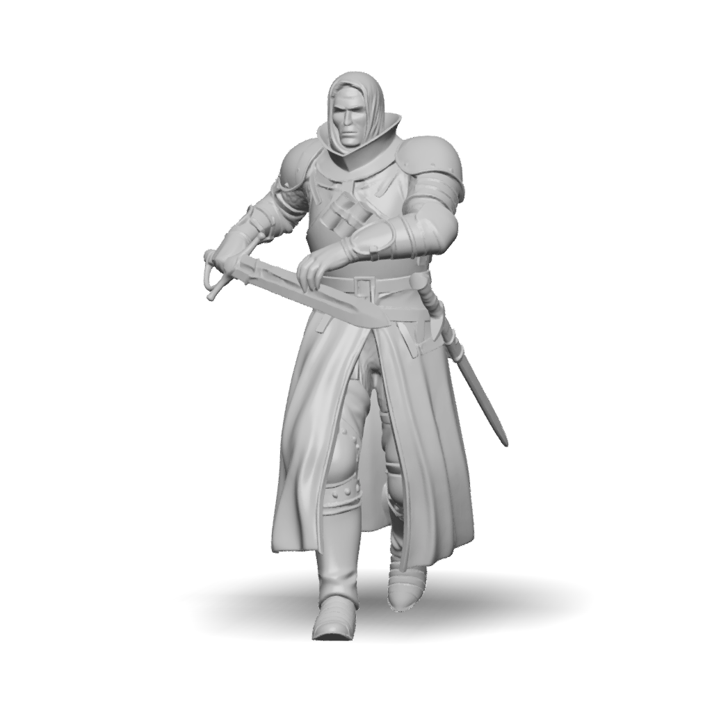3D Model: knight in full plate armor wielding sword gray medieval ...