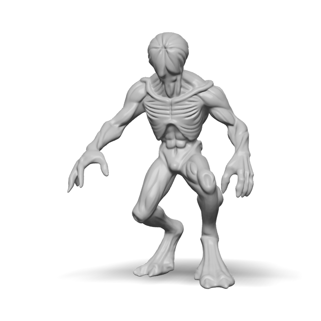 3D Model: alien creature with elongated limbs and ribbed torso in brown ...