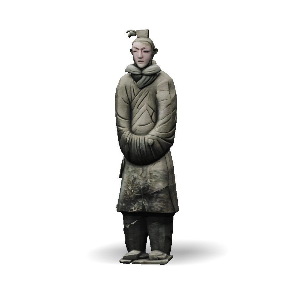 3D Model: stone statue with hooded cloak gray green patina on pedestal