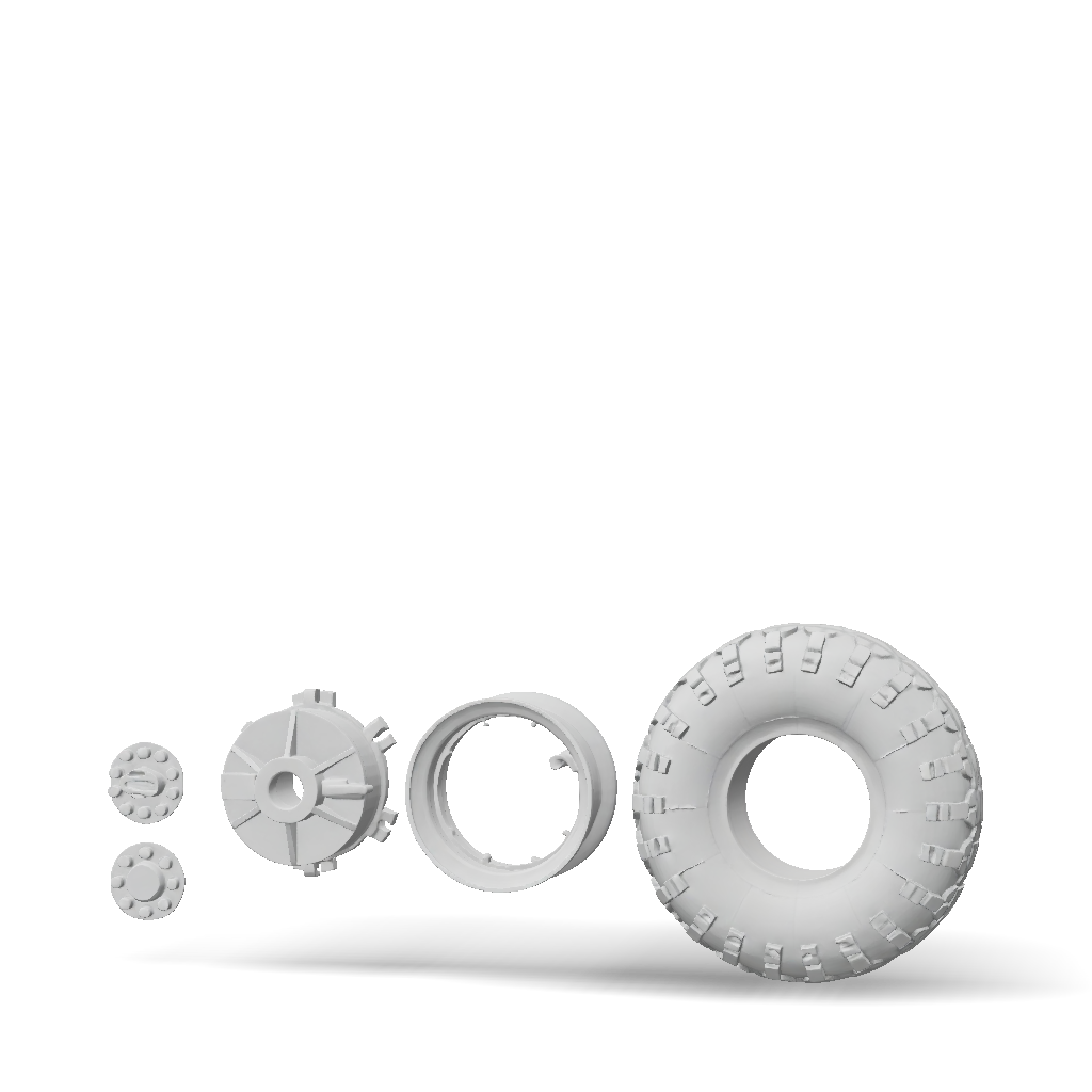 Wheel Assembly Exploded 3D Model: Exploded view of tire and wheel components showing detailed ...
