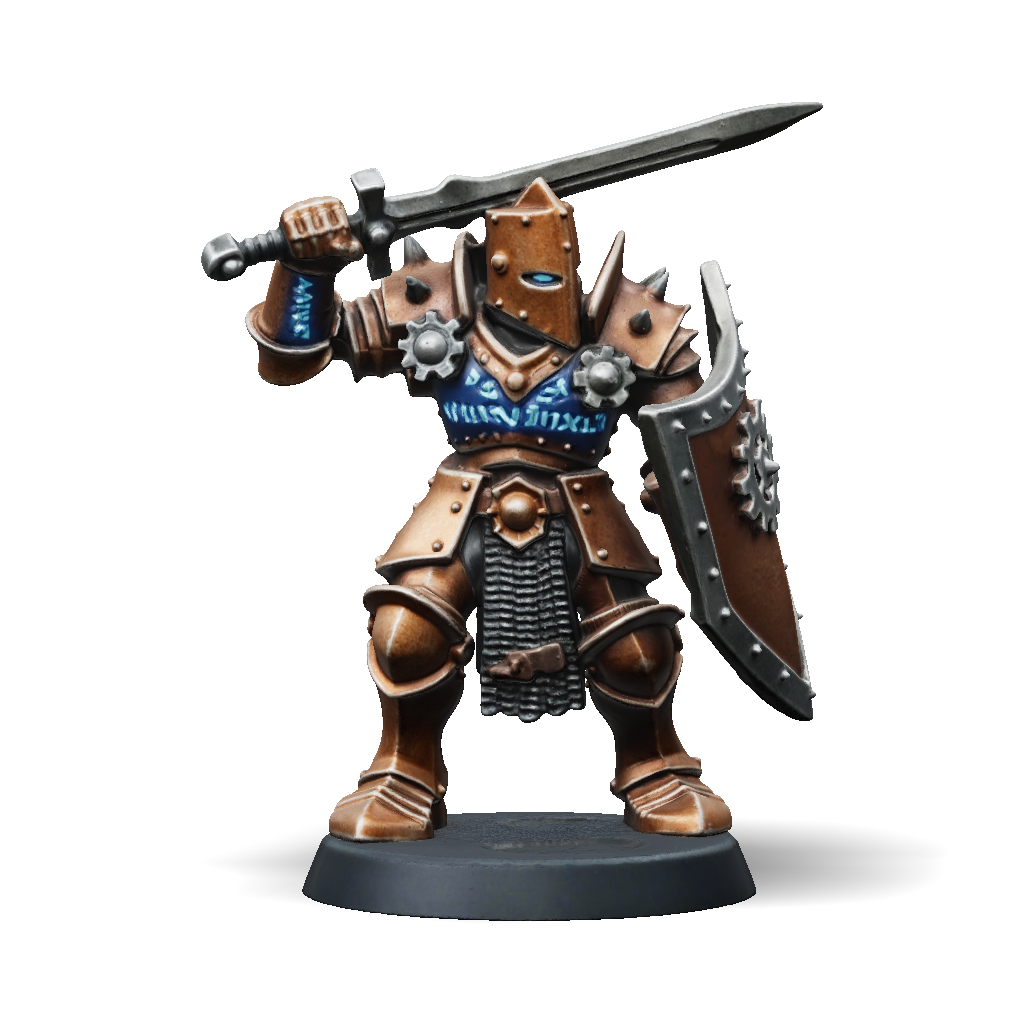3D Model: armored knight figure with bronze armor blue runic accents ...