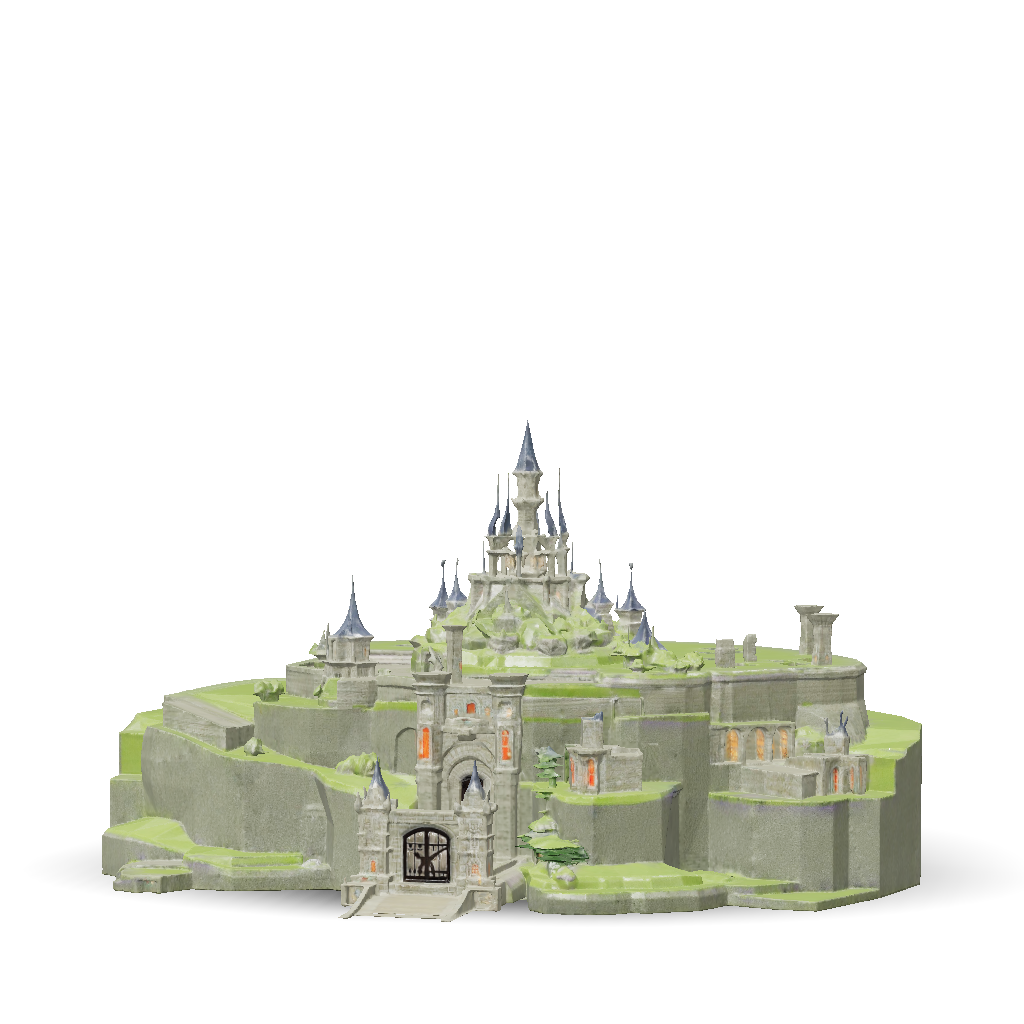 3D Model: castle on a rocky cliff with multiple towers and gate stone ...