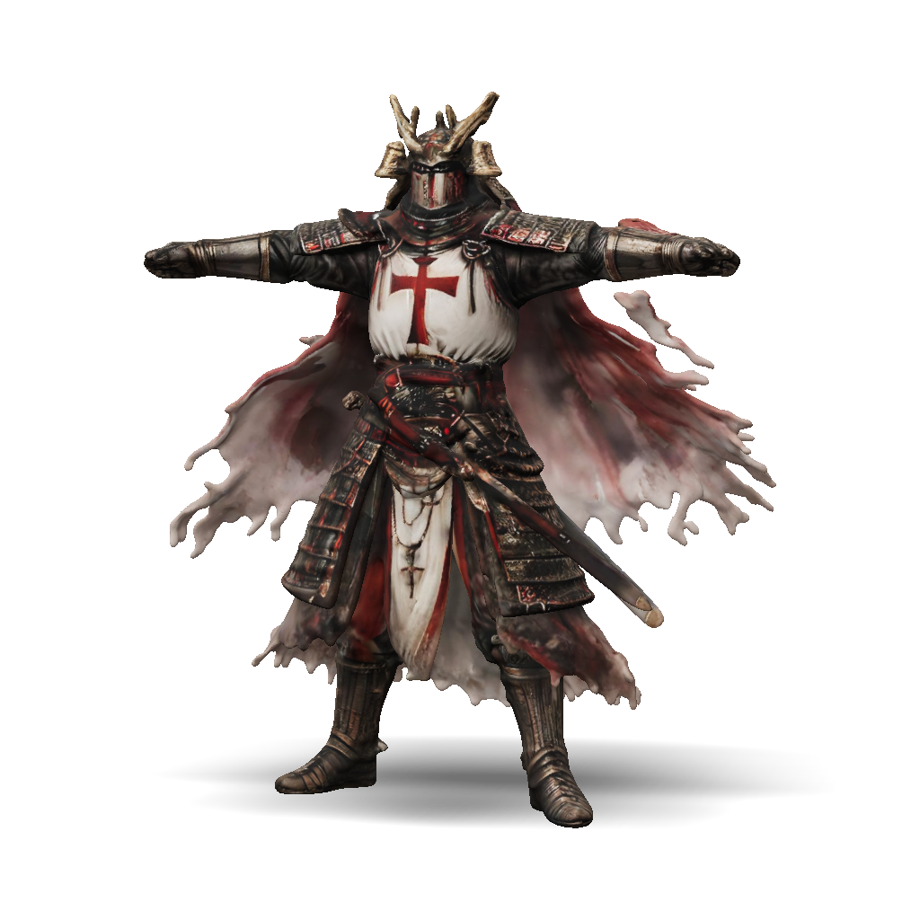 3D Model: medieval knight in full plate armor with red cross surcoat ...
