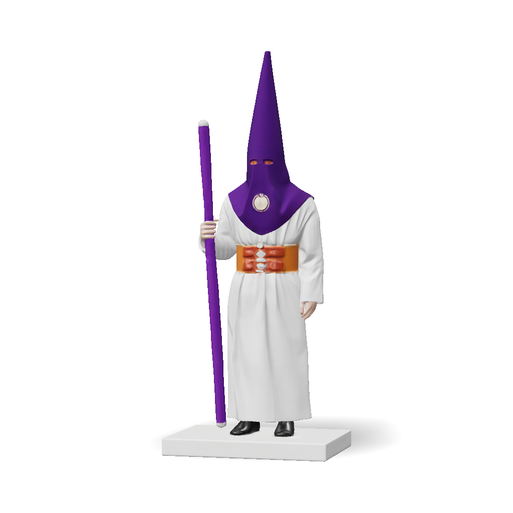 3D Model: hooded figure statue wearing a white robe with purple cone ...