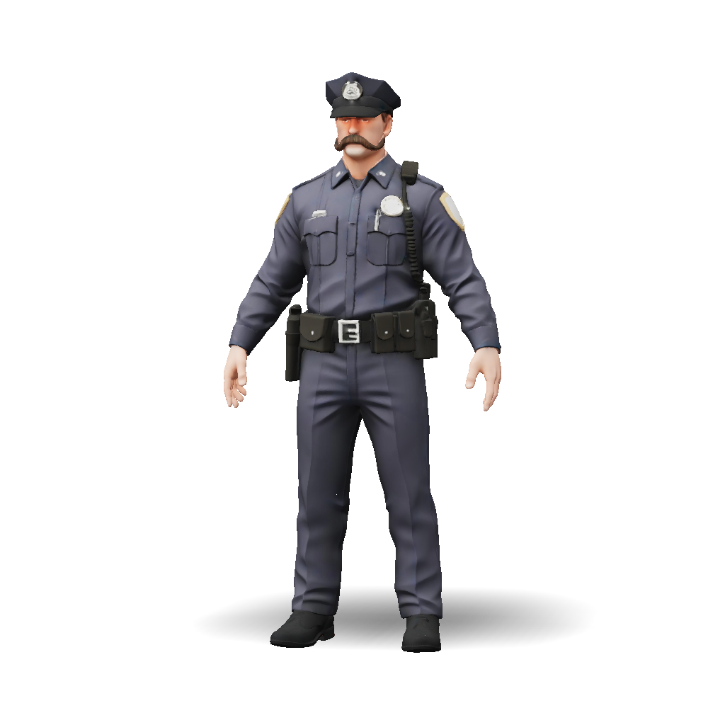 Cop Modle 3D Model: Cop with a mustache and in uniform full model with legs