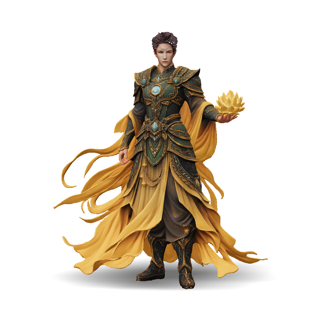 3D Model: Ornate Gold Armor Fantasy Warrior With Glowing Aura And Lotus ...