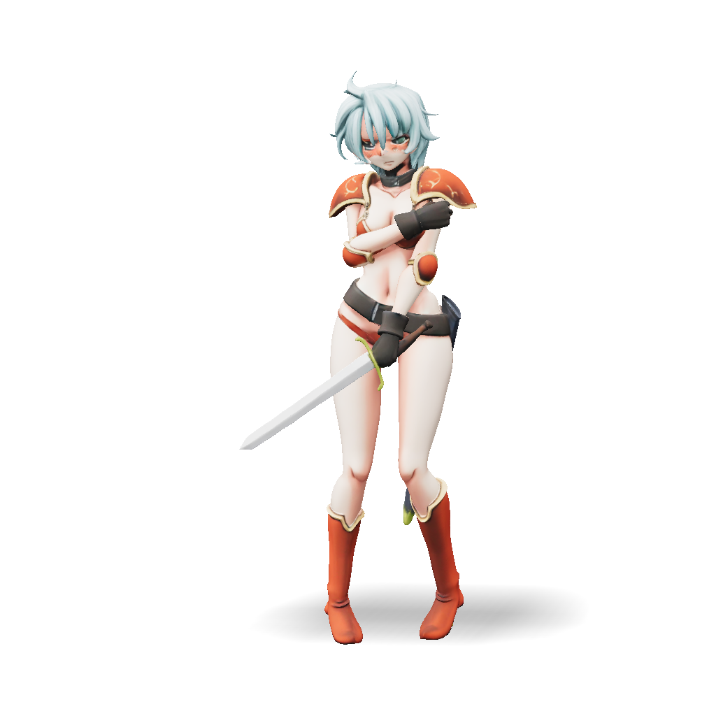 3D Model: female fantasy warrior with sword teal hair red armor and ...