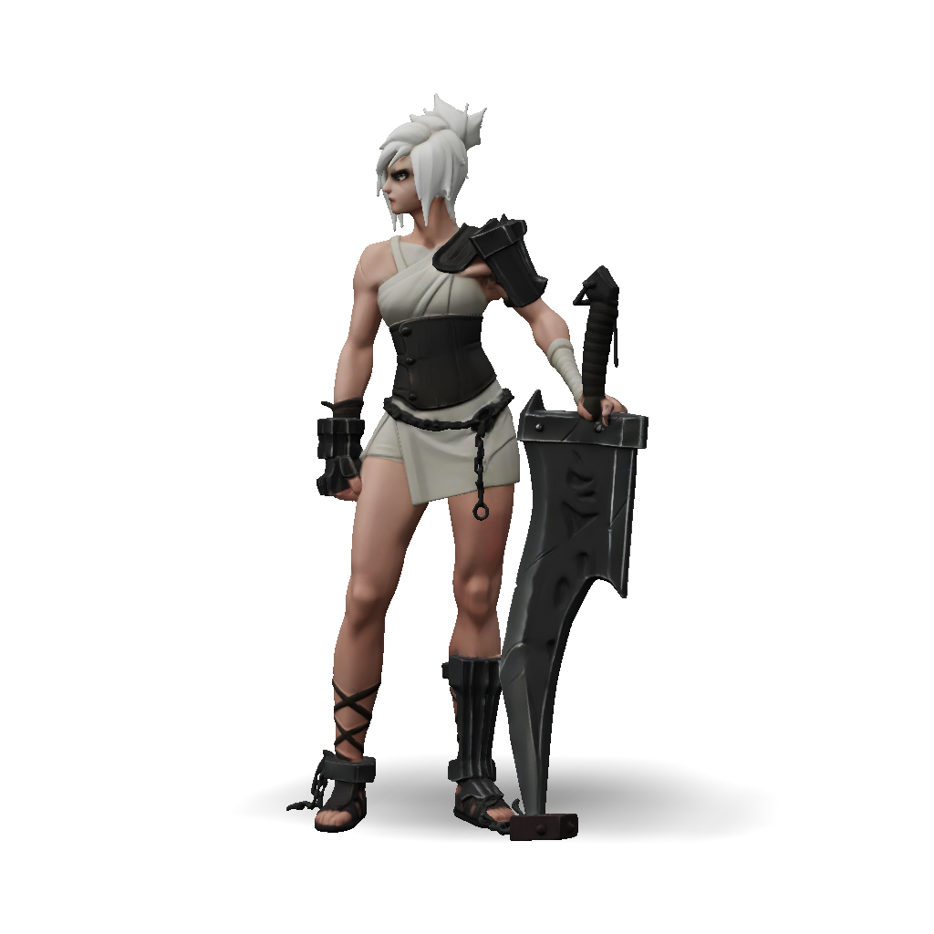 3D Model: female warrior with large sword wearing leather armor ...