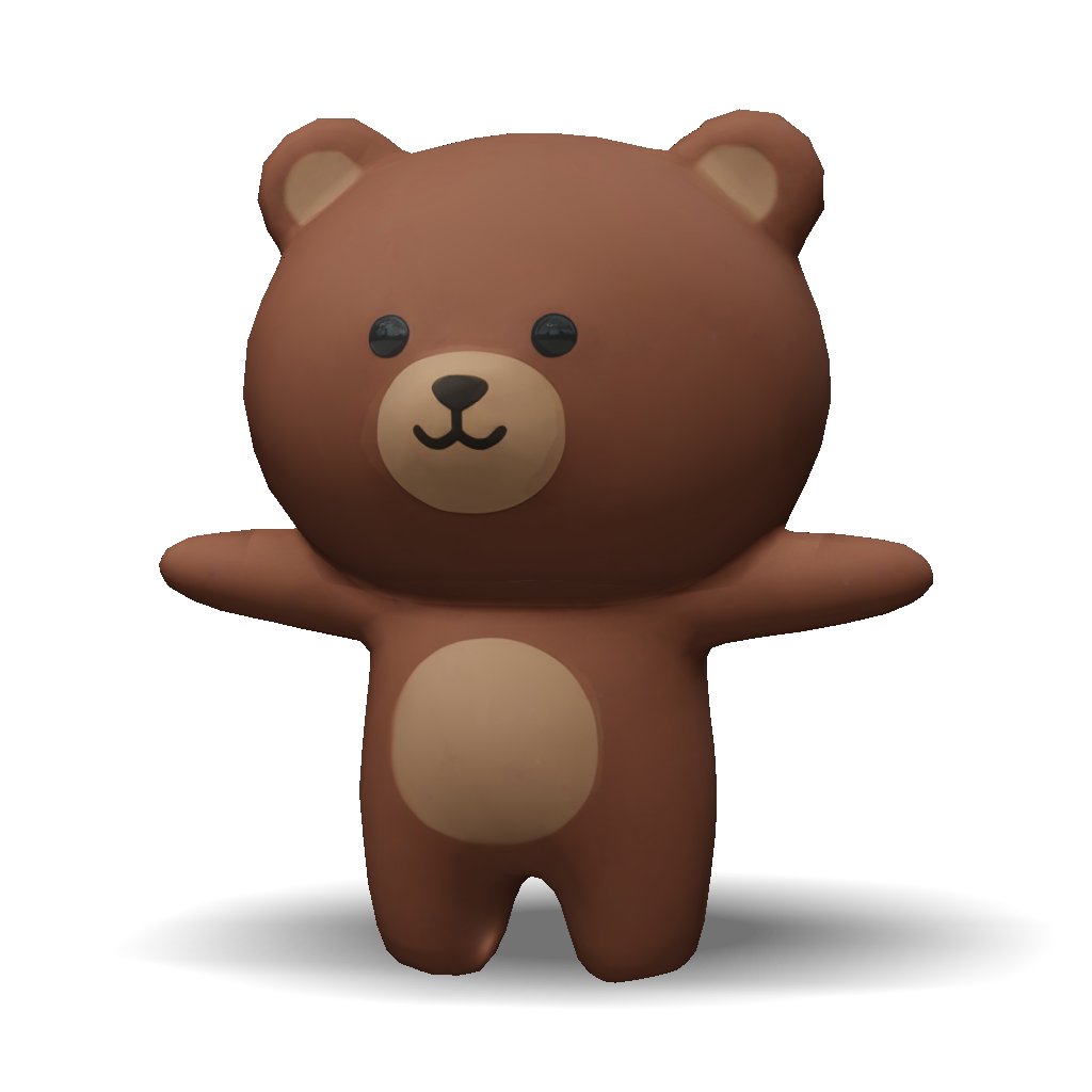3D Model: brown teddy bear with rounded head and limbs beige muzzle and ...
