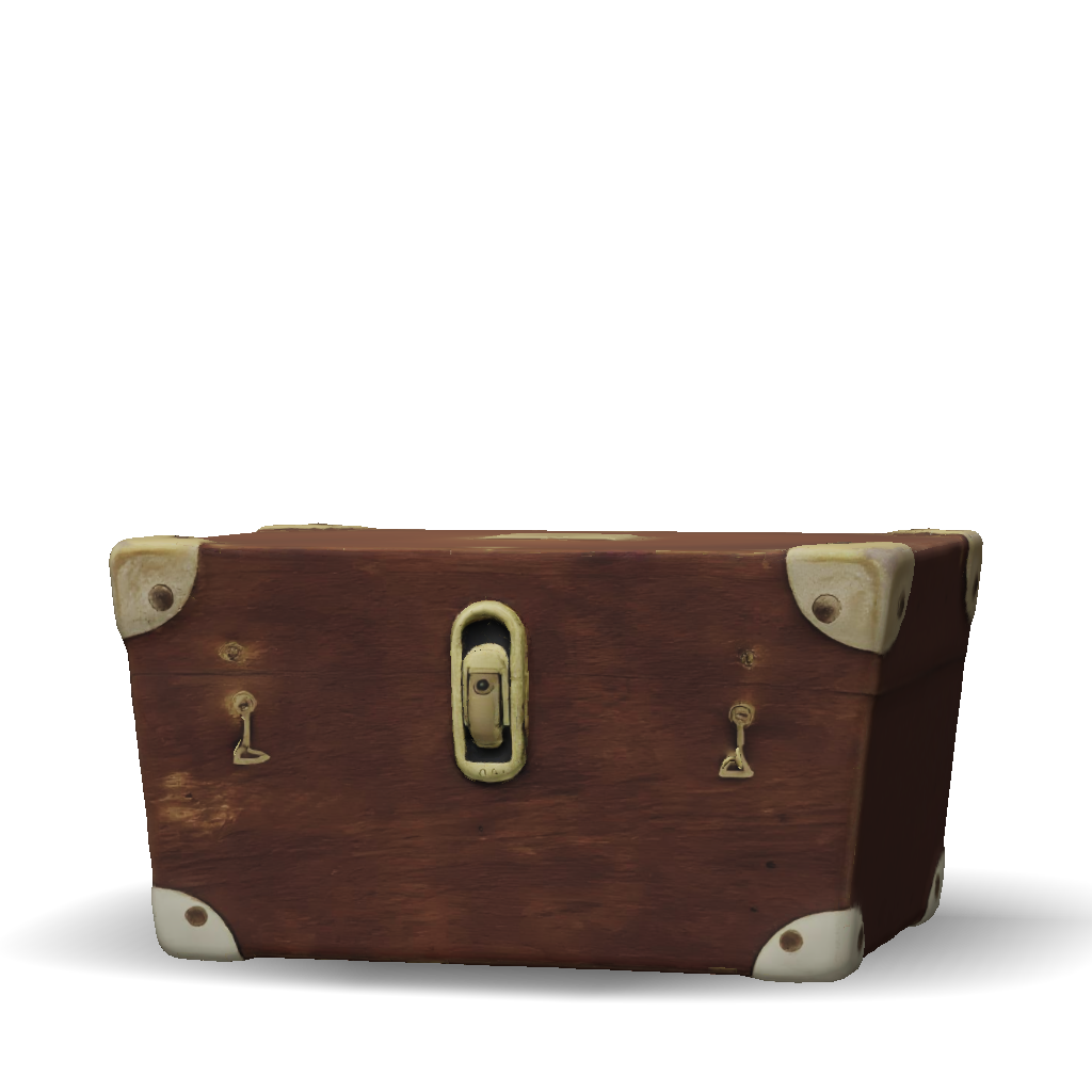 3D Model: vintage wooden chest with brass hardware and worn surface