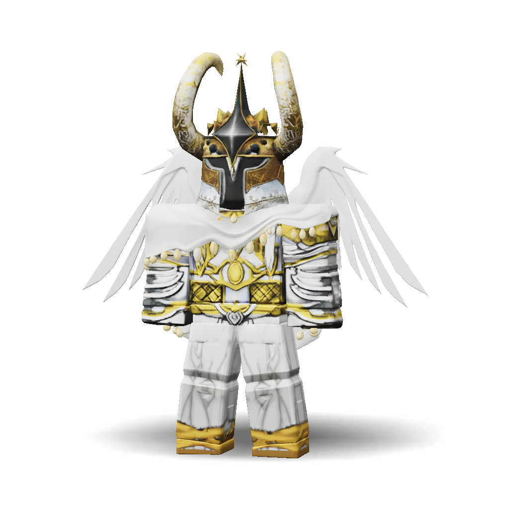 3D Model: armored knight with wings white and gold plating ornate helm