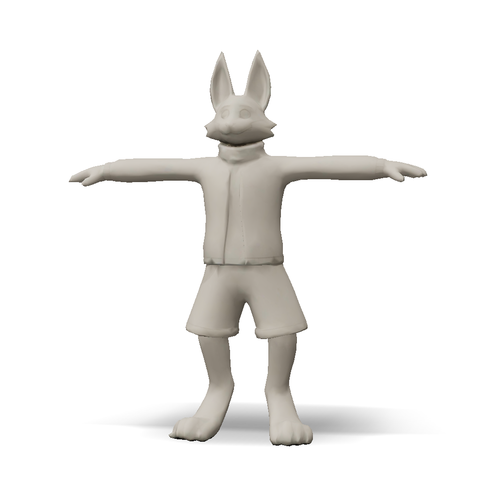 T Posing Rabbit 3D Model: anthropomorphic rabbit character in T pose wearing shorts and ...
