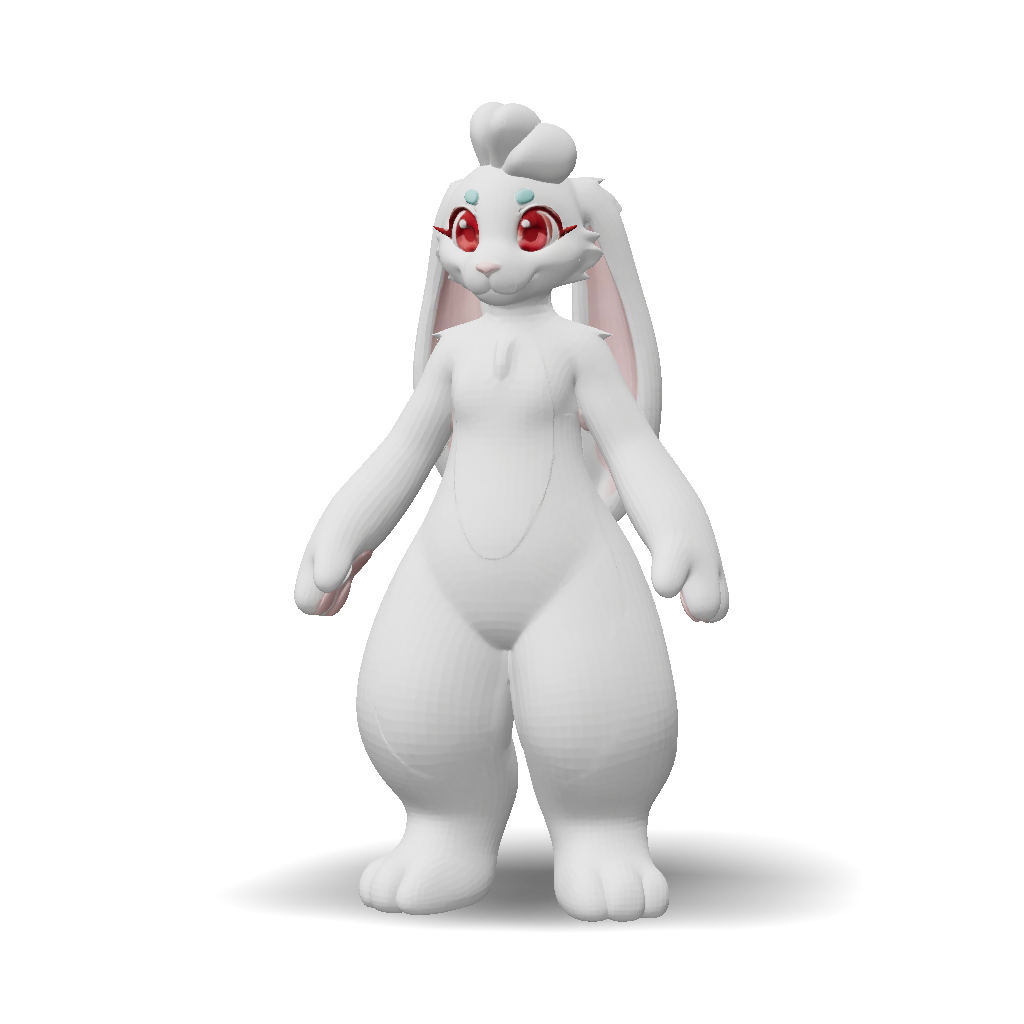 Cute Humanoid Rabbit 3D Model: white bunny like humanoid character with long ears and red ...