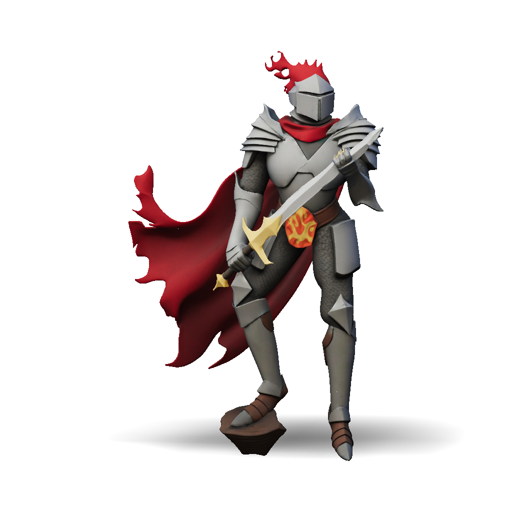 3D Model: knight in full armor wielding a long sword with flowing cape ...