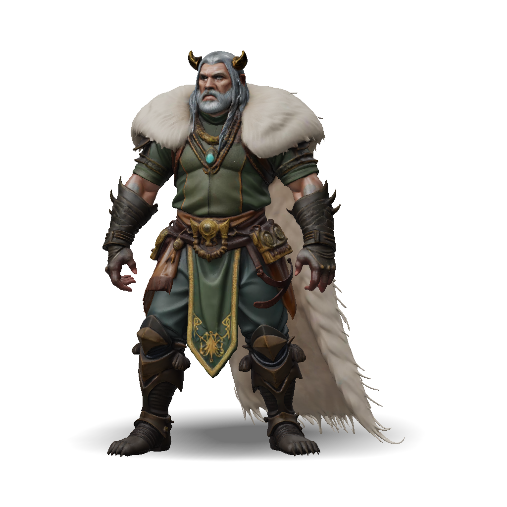3D Model: fantasy armored warrior with fur cape horned helm green tunic ...