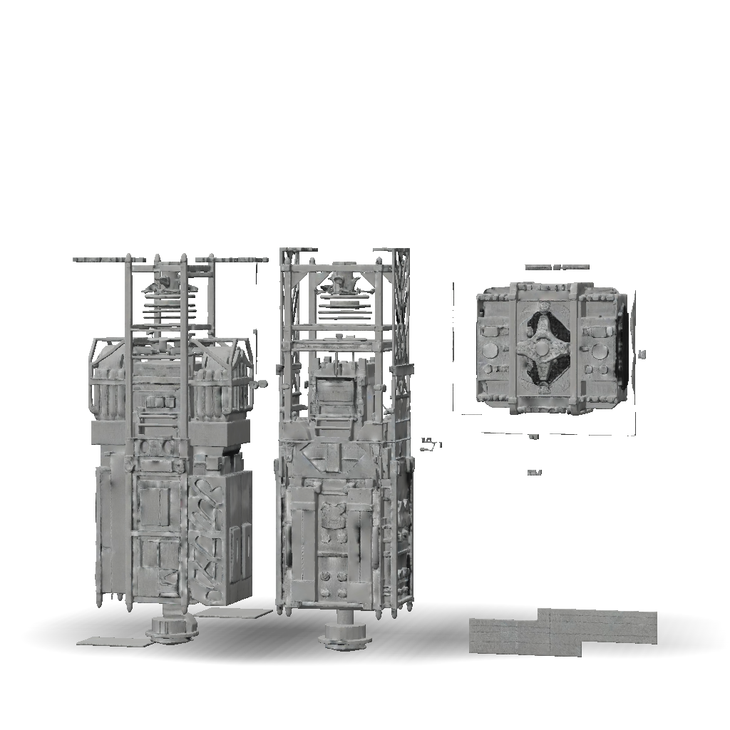 3D Model: vertical stack assembly with multiple internal components ...