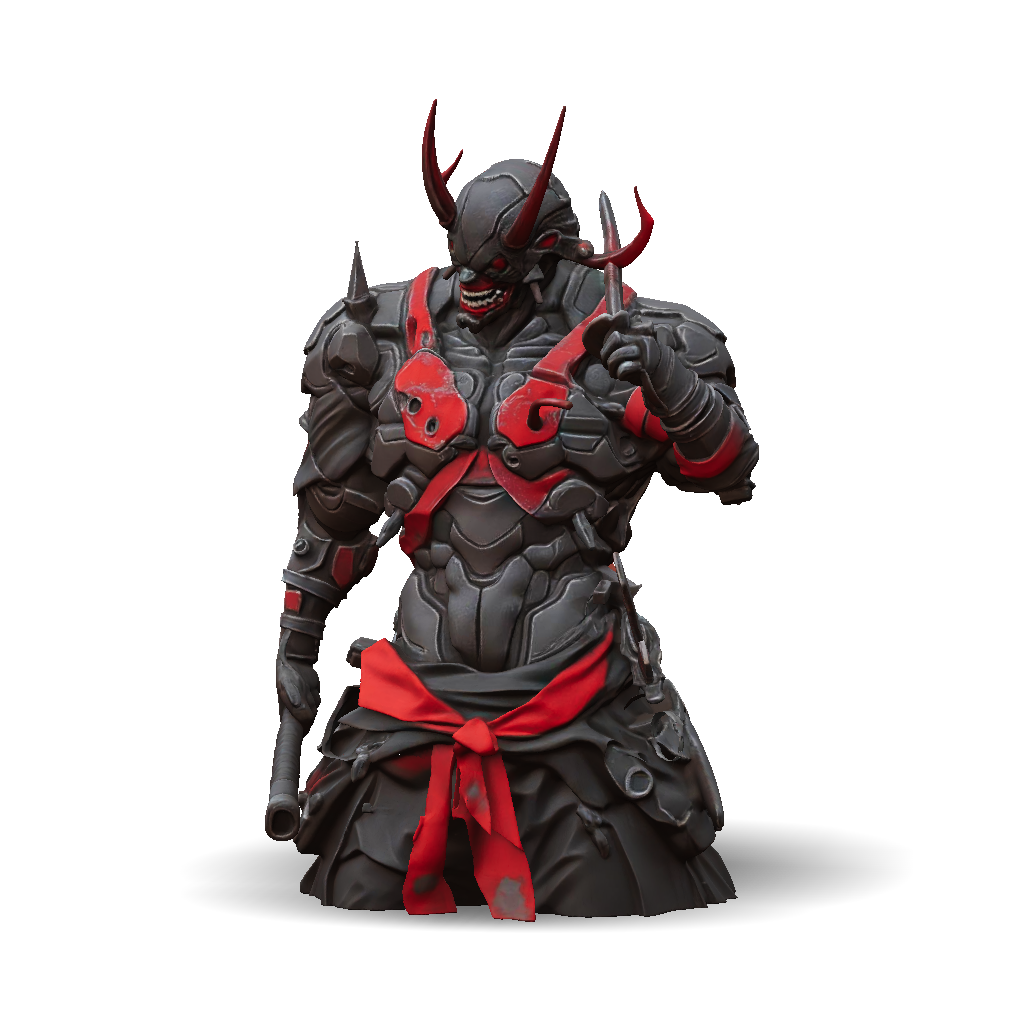 3D Model: Demon armored samurai warrior in dark armor with red accents ...