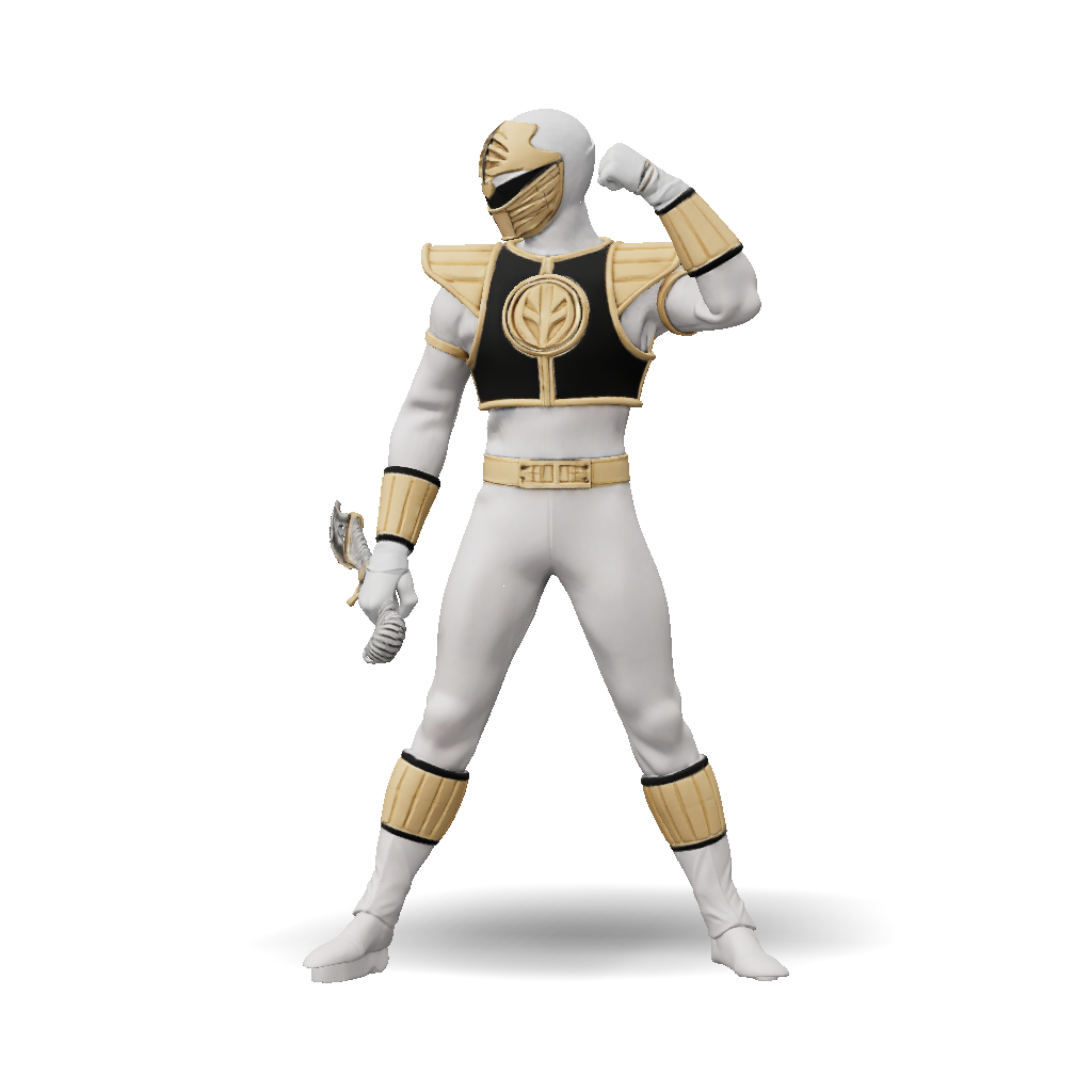 White Ranger Model Kit 3D Model: White Ranger action figure with gold armor and sword Power ...