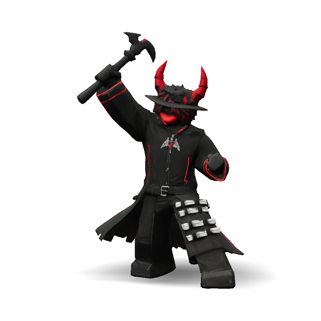 3D Model: demon warrior character with red horns black coat armor and ...