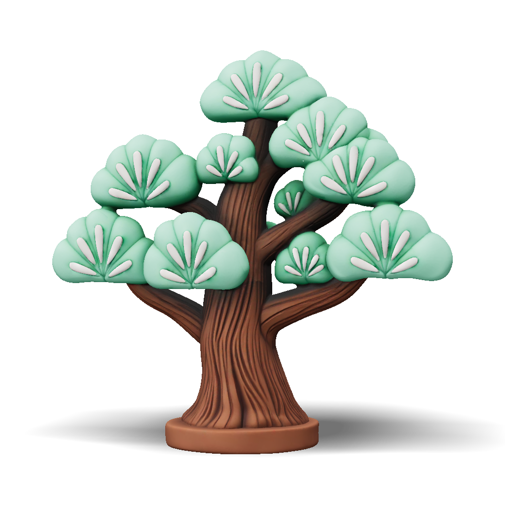3D Model: stylized tree sculpture with rounded green foliage on a brown ...