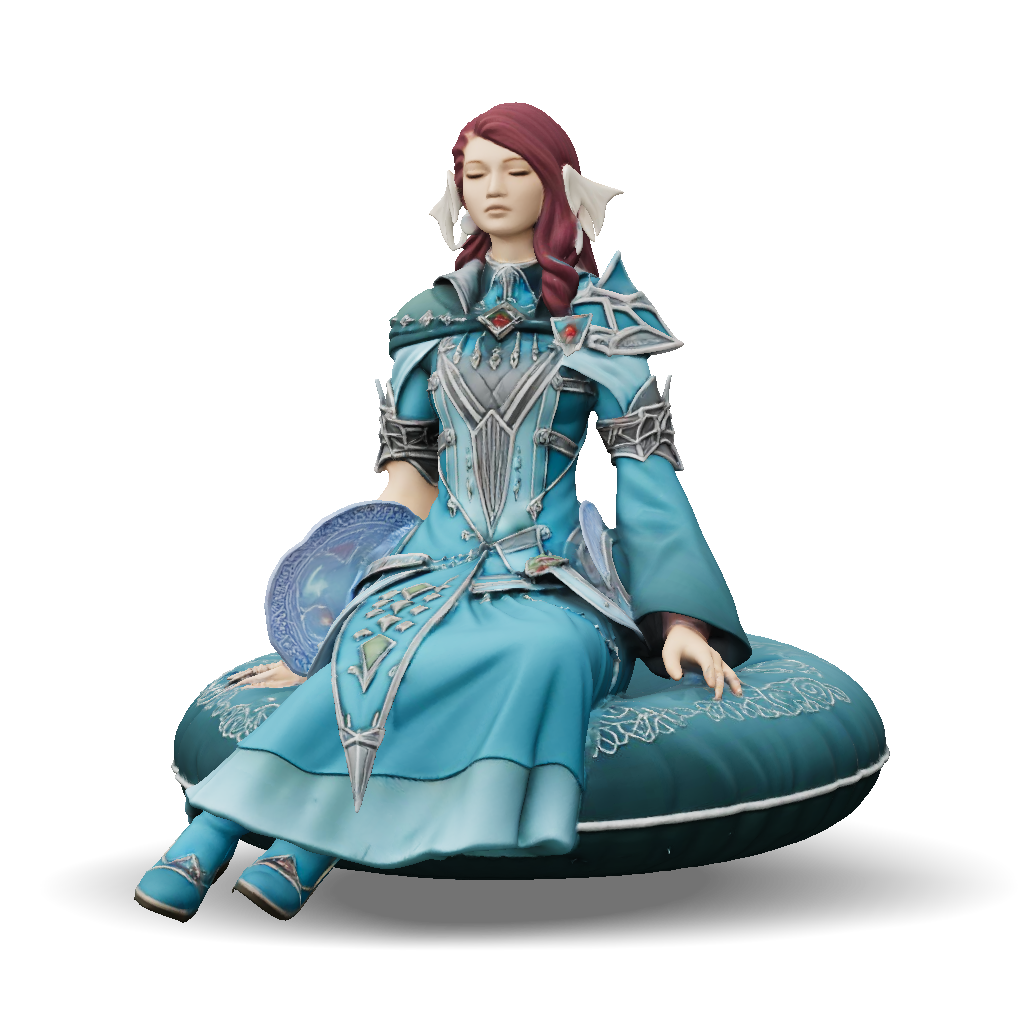 3D Model: teal armored elf character in ornate silver armor sitting on ...