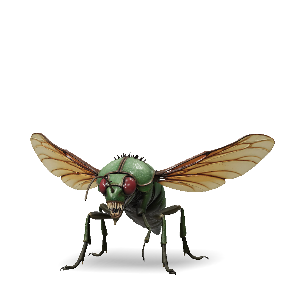 Flying Insects Evil 3D Model: strange angry alien flying lightning bug with sharp teeth