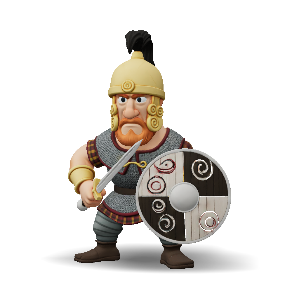 3D Model: medieval knight with sword and round shield yellow helmet ...
