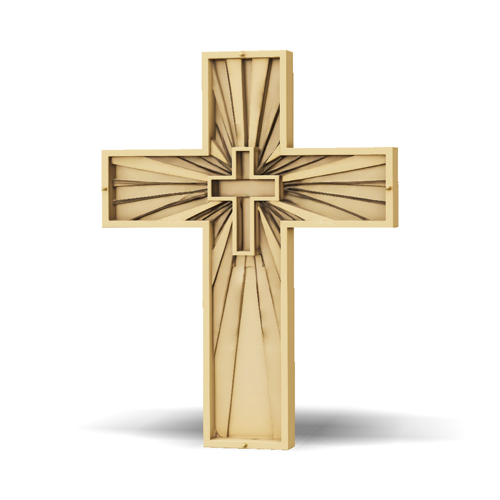 Cross 3D Model, Download Free Wooden Cross With Sunburst Carved Rays ...