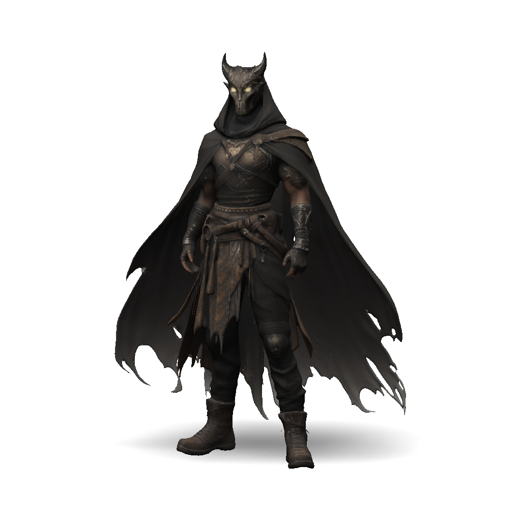 3D Model: dark armored knight with horned helm flowing cape leather ...