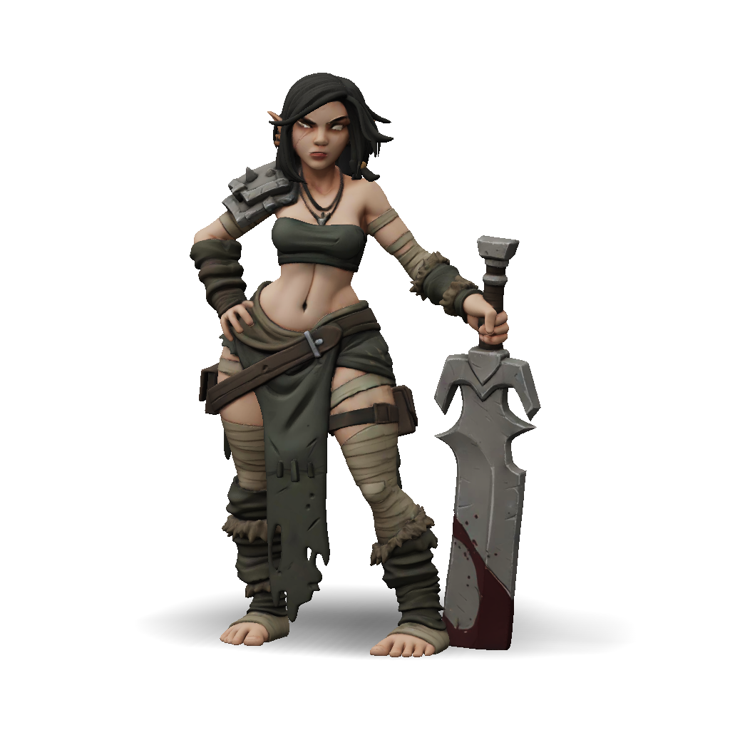 3D Model: female warrior character with large double edged sword ...