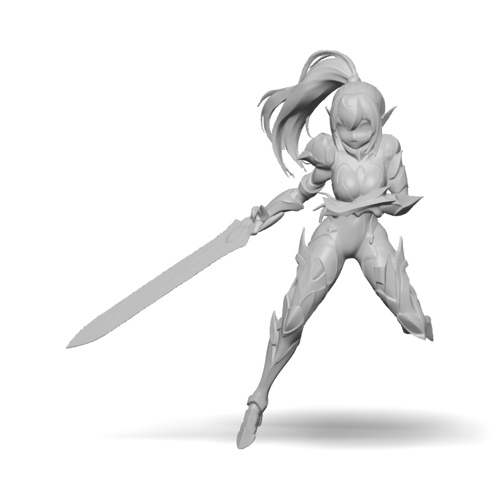 3D Model: armored female warrior in sci fi cockpit with glowing sword