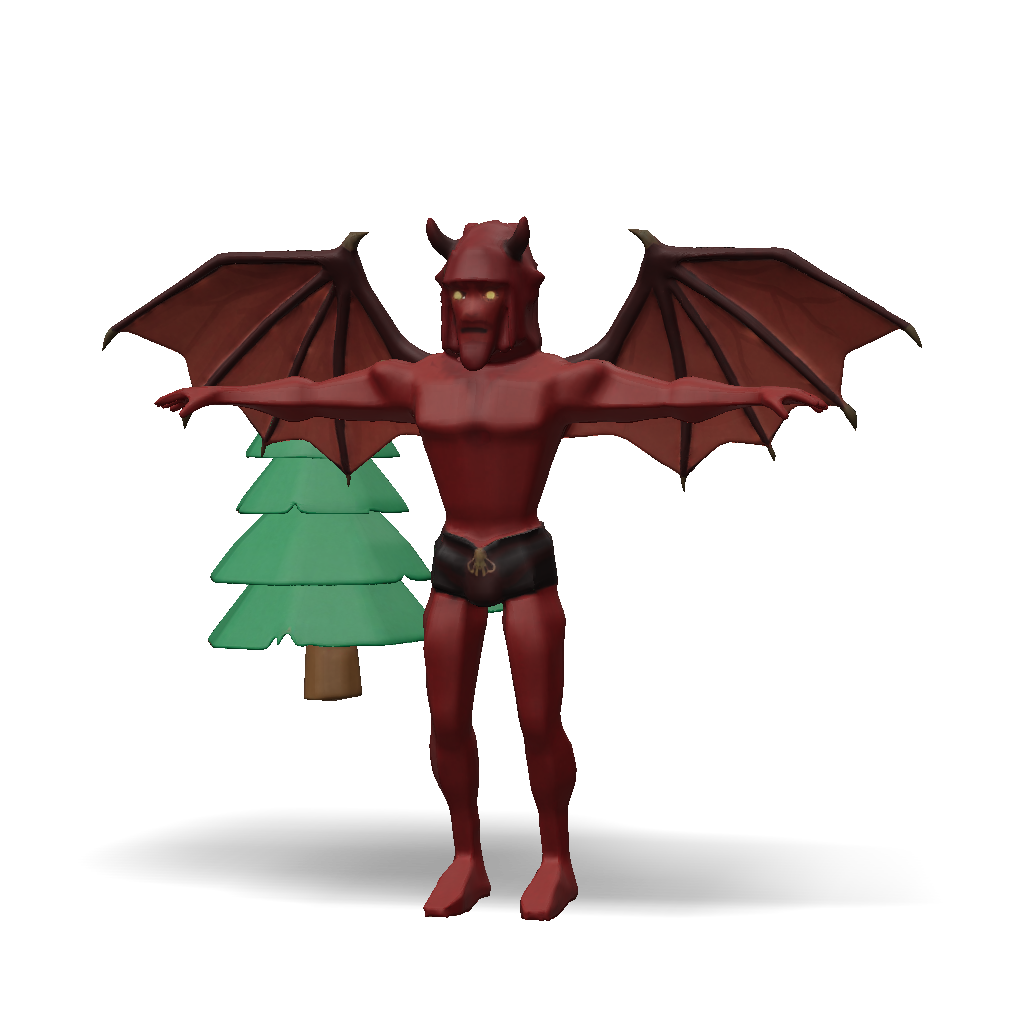 3D Model: red winged demon with horns muscular humanoid body wearing ...