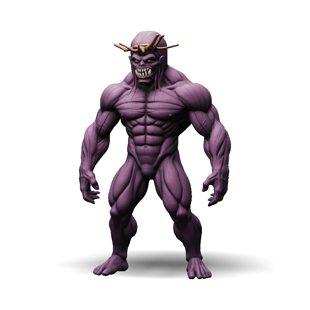 3D Model: demon creature with antlers and muscular limbs holding a long ...