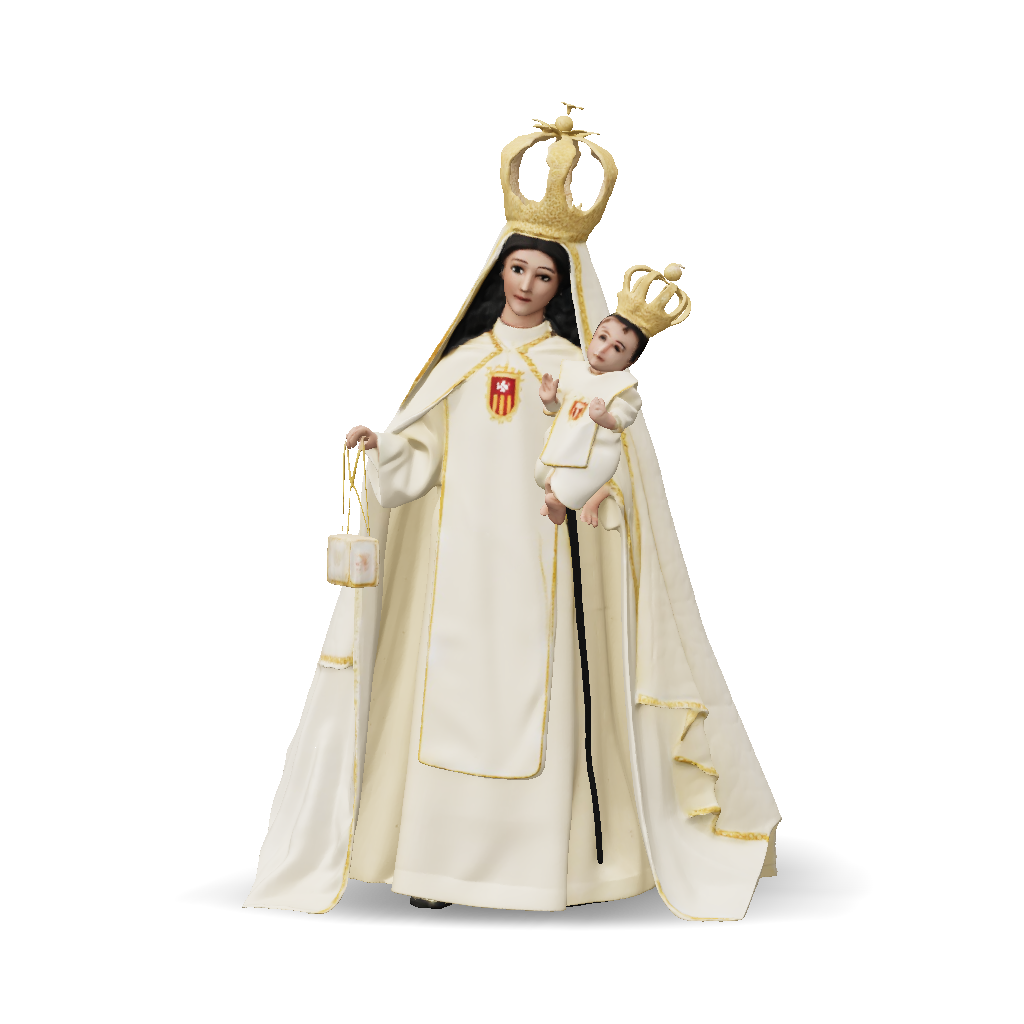 3D Model: queen and child statue wearing gold crowns and cream robes ...