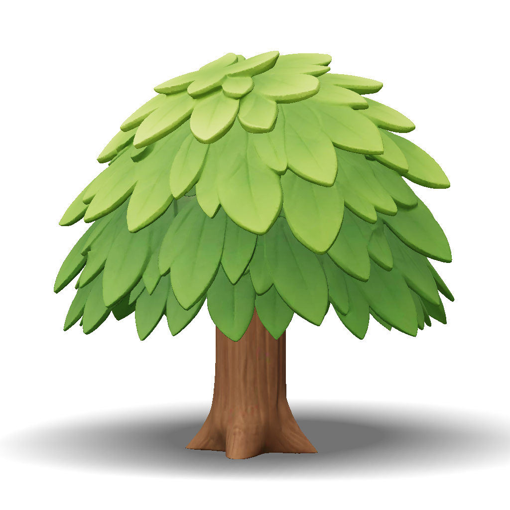 3D Model: tree with dense rounded green leaves and a brown trunk