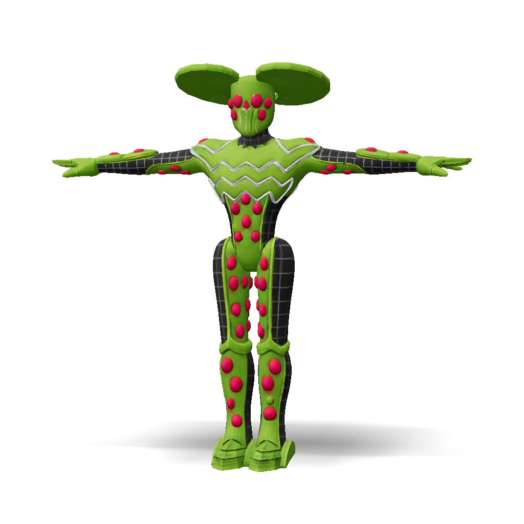 3D Model: green alien creature with pink vascular nodes and zigzag ...