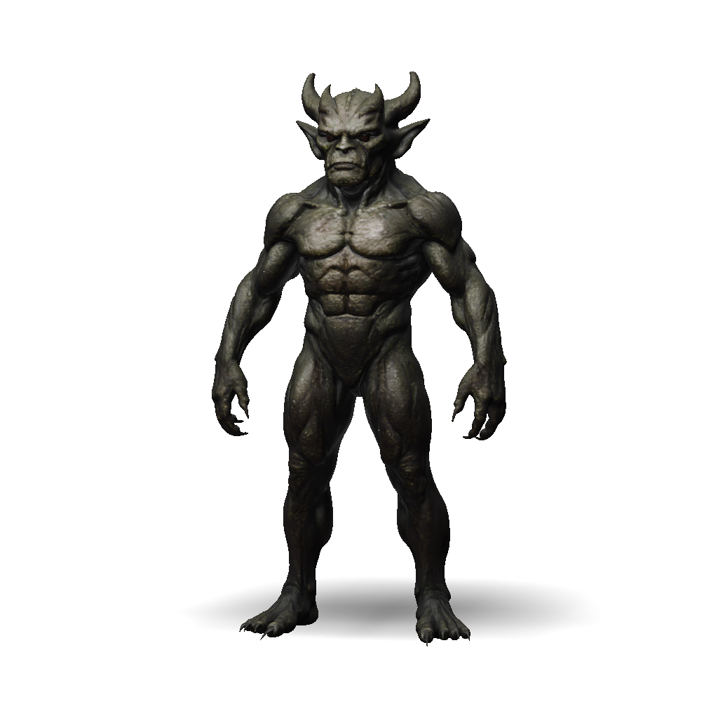 3D Model: muscular demon creature with rough textured skin and horns ...