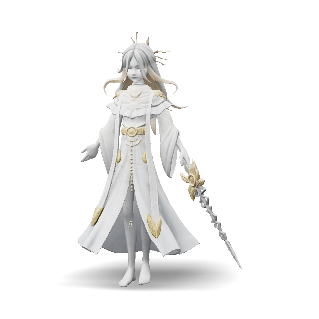 3D Model: White ceremonial fantasy character in flowing robes with gold ...