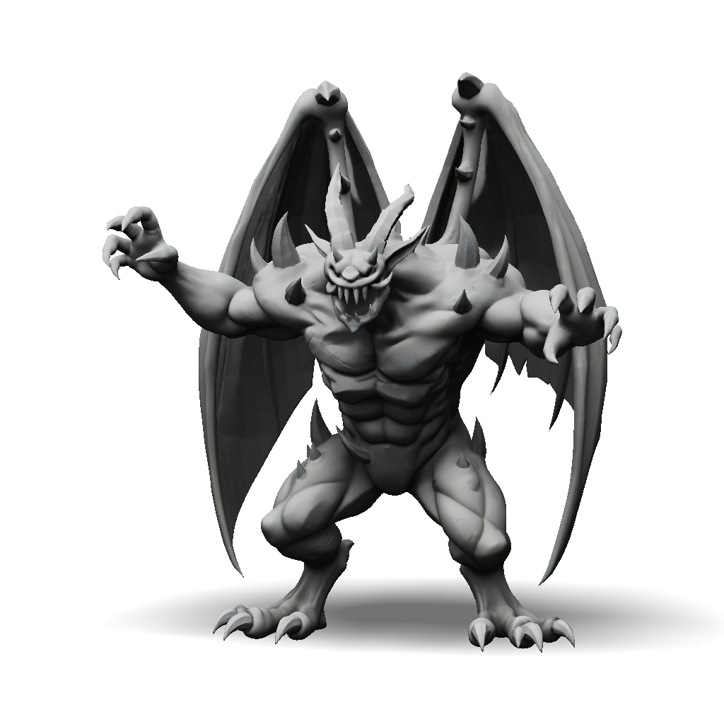 3D Model: Winged demon creature with muscular torso clawed hands horned ...