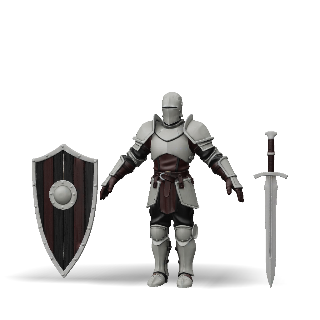 3D Model: medieval knight in full plate armor with shield and longsword ...