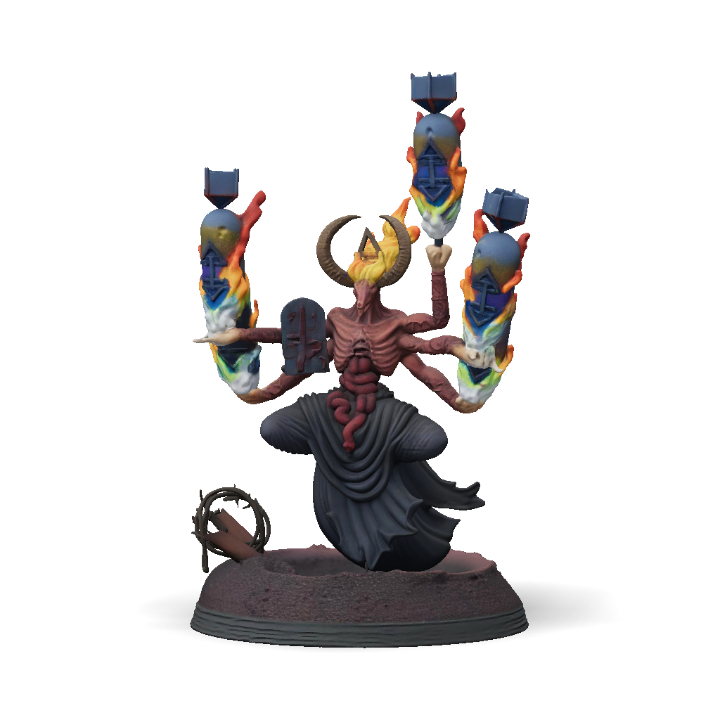 3D Model: demonic multi armed creature with flaming arms dark robes ...