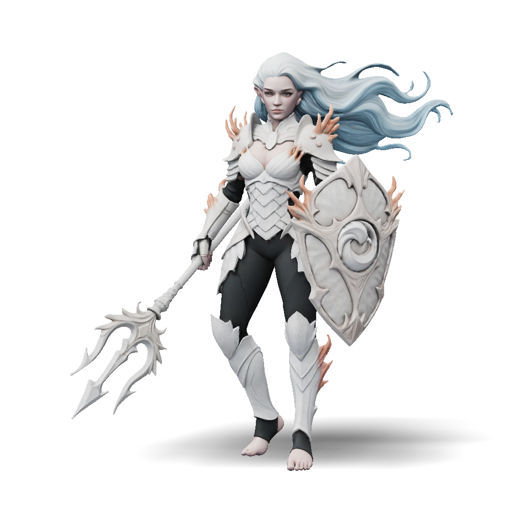 3D Model: female fantasy armored warrior with silver plate armor round ...