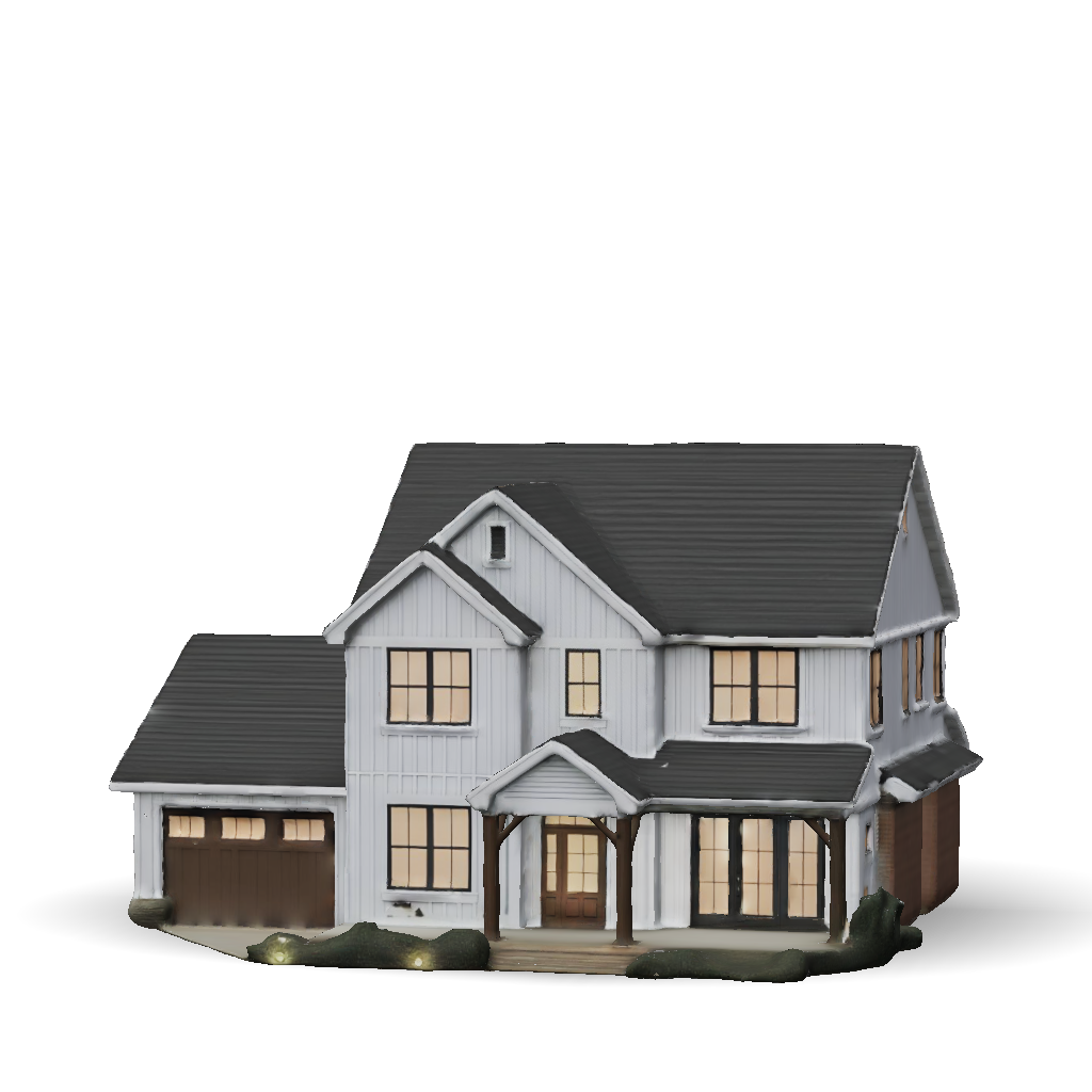 3D Model: two story white house with gabled roof front porch and ...