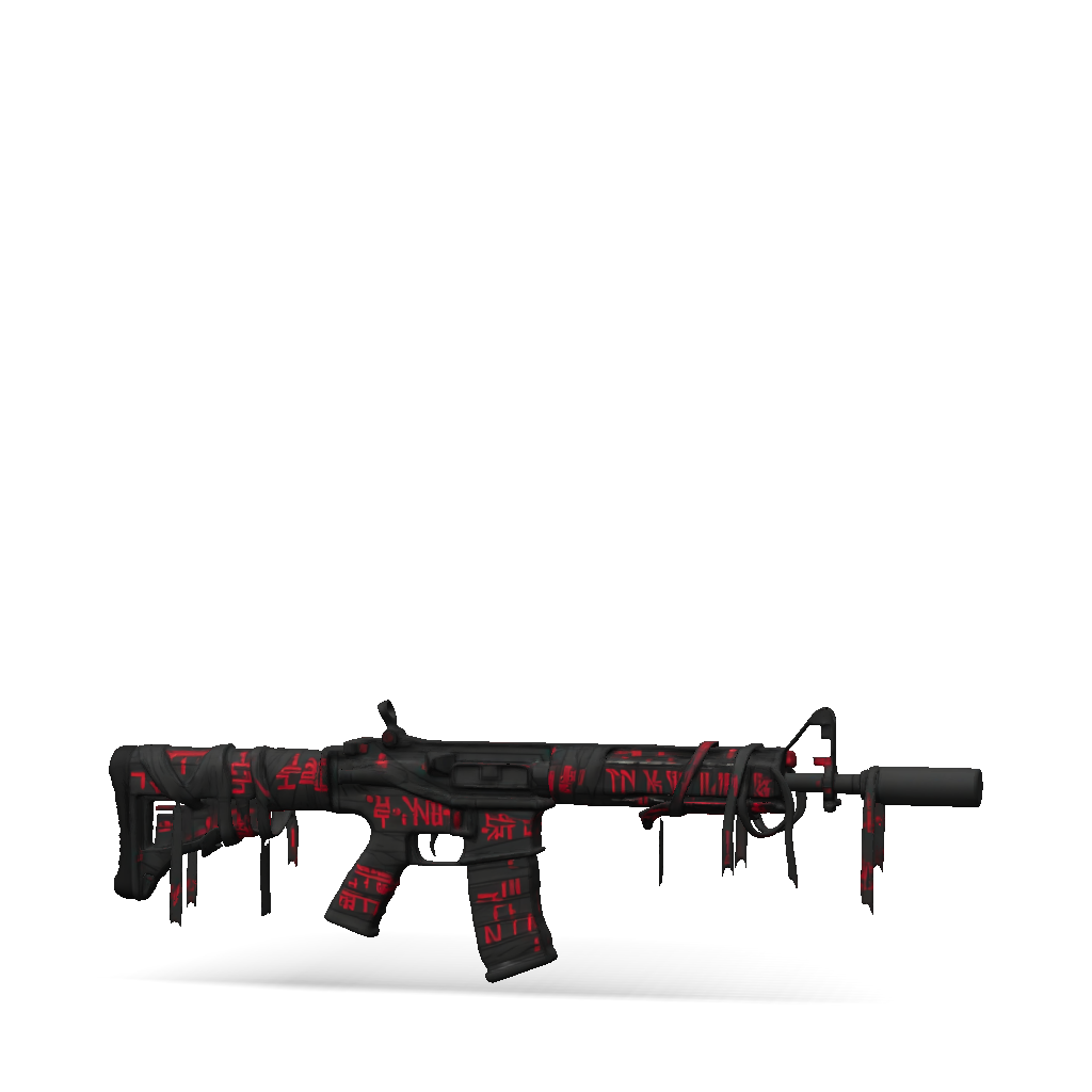 3D Model: assault rifle with black finish and red taint torn fabric ...