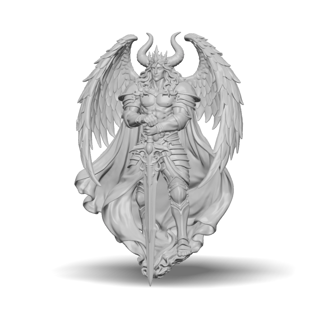 3D Model: winged armored warrior with ornate sword and flowing cape in ...