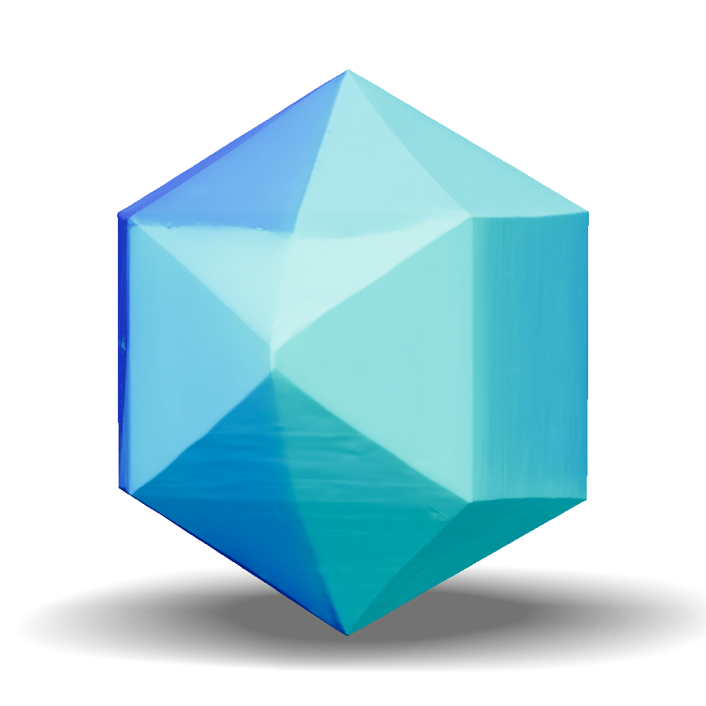 3D Model: blue geometric cube with triangular facets on dark background