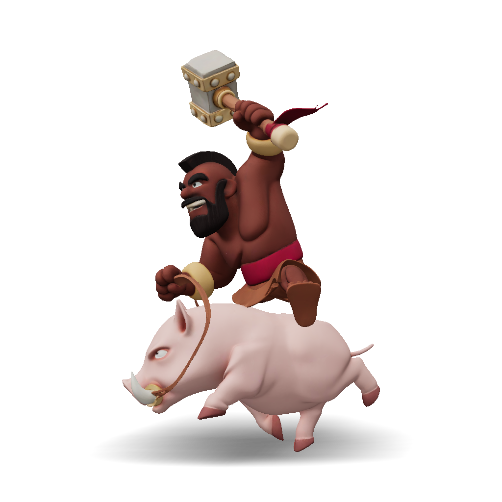 3D Model: barbarian rider on boar with hammer raised brown skin pink ...