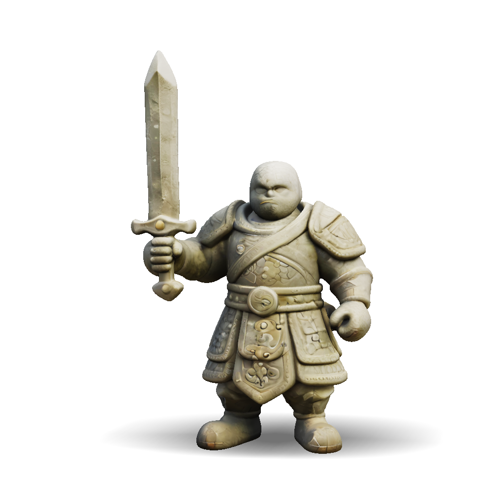 3D Model: Stone Chess Piece Depicting A Warrior Holding A Sword