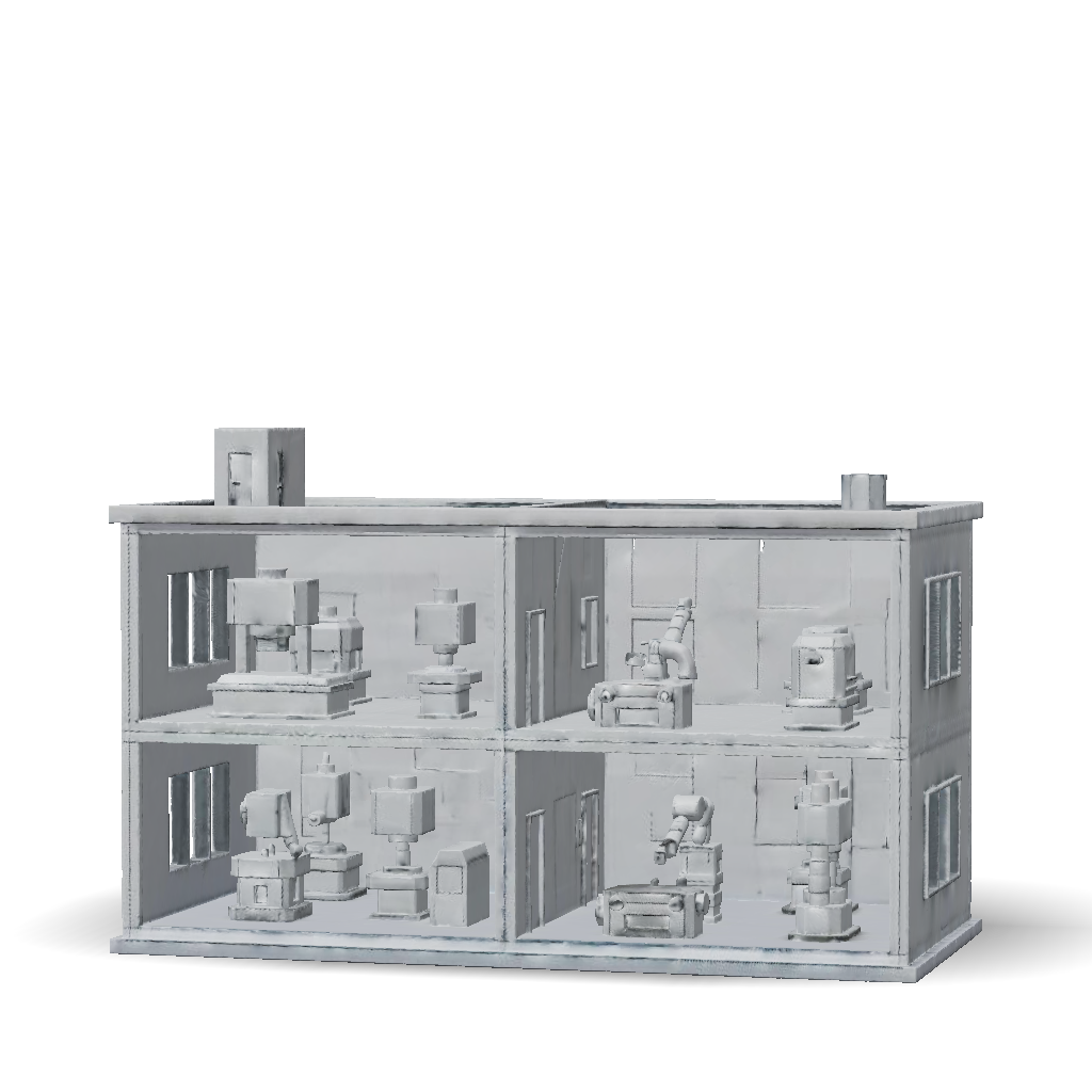 Building Without Texture 3D Model: generate me a model of 2 story factory building without ...